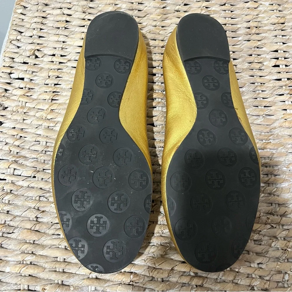Tory Burch‎ Womens Metallic Logo Reva Leather Ballet Flats Size: 10.5 50008619